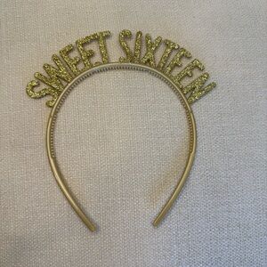 Sweet Sixteen (16) birthday headbands. Set of 6. Glitter Gold.